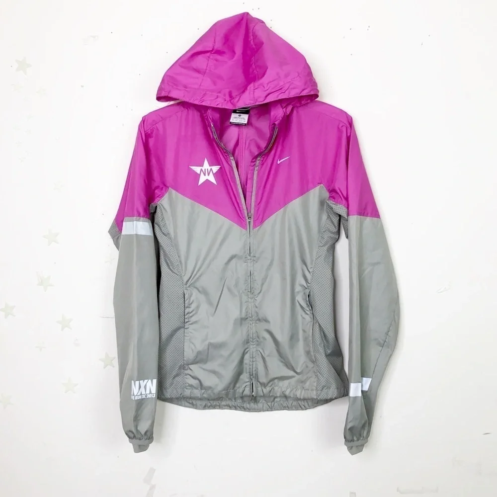 NIKE pink and gray hooded running jacket